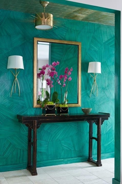 Beautiful turquoise wall---could be faux painted to look like this!