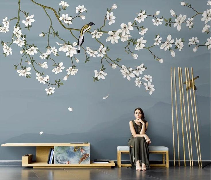 Chinoiserie Hanging Magnolia Blossom Branch Flowers Wallpaper - Etsy Hong Kong