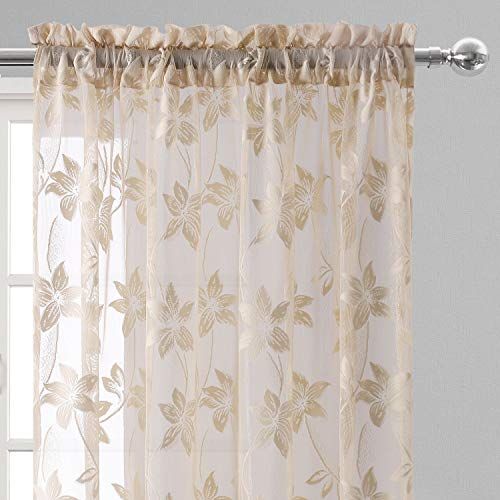 DWCN Floral Lace Sheer Curtains - Rod Pocket Window Voile Sheer Drapes for Bed room Kitchen B___