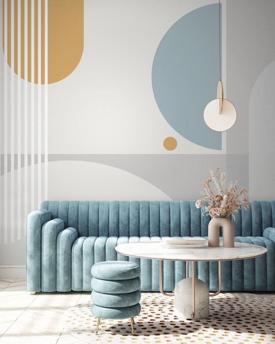 Grey & Blue Retro Abstract Wallpaper Mural – Easy Wall Mural Ideas & Beautiful Wallpaper Inspiration