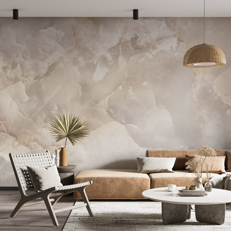 MODERN Beige Marble Wallpaper _ Soft Abstract Beige Marble Mural _ Luxury Creative Stone _ Ceramic Art Wall _ Removable Wall Print #490