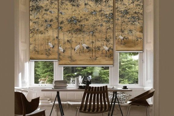 Tropical Scene Vintage Chinoiserie Art Work Custom Made Printed in Two Colors (ETHN06) Window Roller Blind Regular or Blackout Shade - Etsy