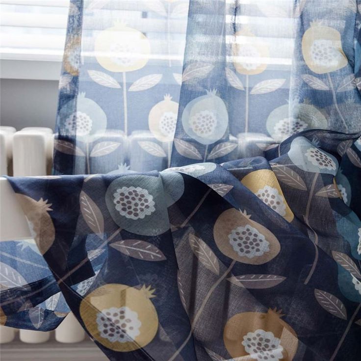 Unique Flower Printed Sheer Curtain Blue Abstract Sheer Curtain Living Room Bedroom Kid's Room Fabric(One Panel)
