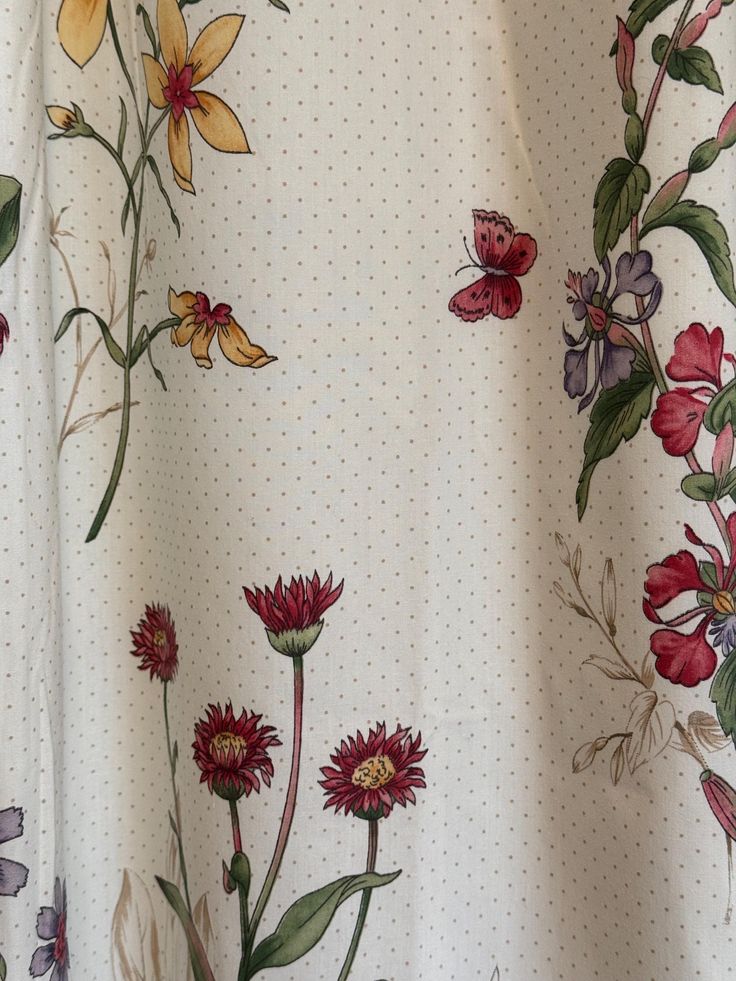 Vintage Floral Curtains - Cottagecore Lined Curtain Panels - Botanical Floral JC Penney - Polka-Dots and Flowers Drapery Panels