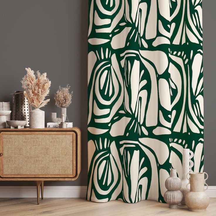 Abstract Green Curtains, Green Decor Curtains, Abstract Drape, Ethnic Geometric Window Curtain, Traditional Curtains, Green Abstract Pattern - Etsy