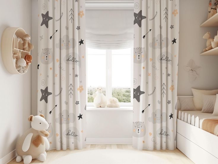 Adorable Star and Animal Print Curtains for Kids Room – Neutral Boho Design – Custom Sizes – Nurs…