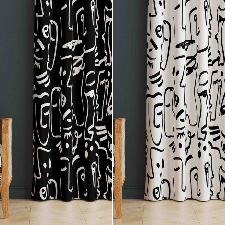 Black Face Patterns Abstract Curtains, Abstract Style Curtain, Abstract Patterned Home Curtains, Decorative Curtains Living Room - Etsy Ireland