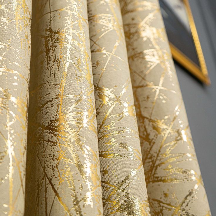 Elegant Striped Gold Velvet Curtains for Living Room or Bedroom, Gold Printed Curtain Panels, 6 Hanging Types with 13 Colors Options