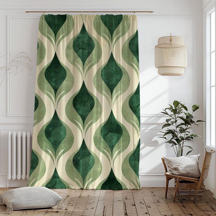 Green Retro Abstract Pattern Curtains for Living Room or Bedroom – Mid Century Modern Drape, Custom Window Treatment - Etsy