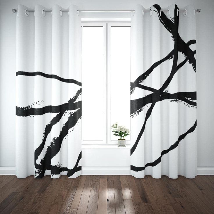 Jacrane Abstract Art Curtains 52X63 Inch 2 Panels for Living RoomAbstract Lines Texture Background for YourMessy Black and White Paint Window Curtains for Living Room, Kids' Room, Nursery