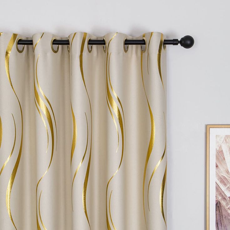 MYRU 1 Pair Blackout Curtains for Bedroom, Luxury Striped Curtains for Living Room (Navy and Gold, 2 x 54 x 84 Inch)