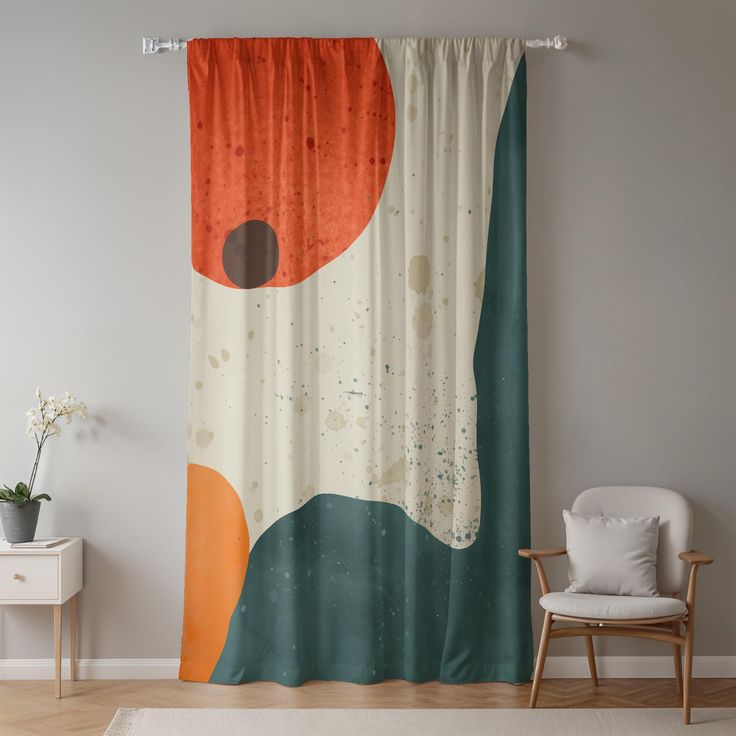 Minimalist Abstract Curtain, Boho Earthy Tones with Bold Geometric Pattern, Modern Artistic Drapes, Contemporary Home Decor