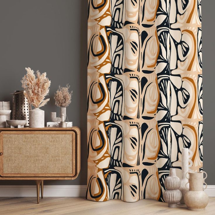 Organic Shapes Abstract Curtain, Neutral Tones Abstract Curtain, Modern Abstract Window Drapes, Minimalist Abstract Curtain Panels