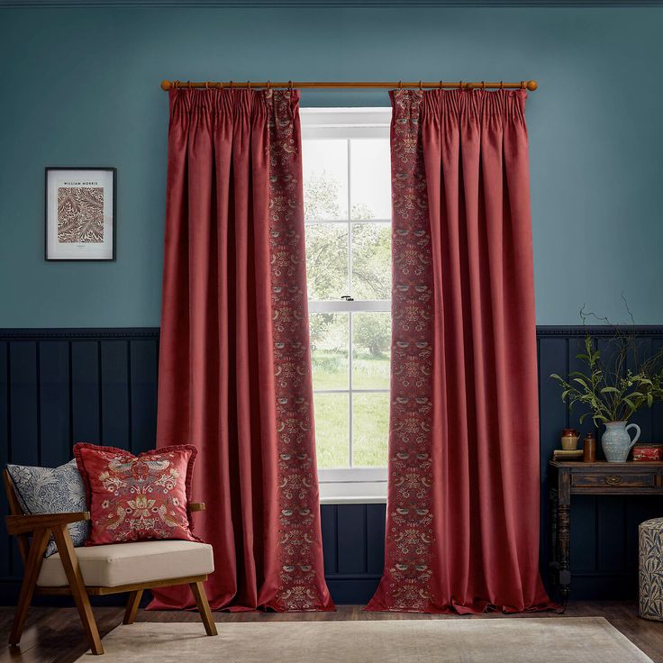 Strawberry Thief Embroidered Pencil Pleat Curtains (1)