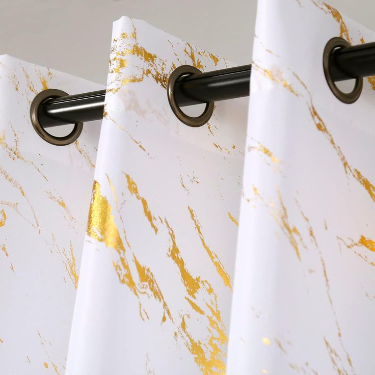 Taisier Home Gold Foil Print Linen Textured Curtains Geometric Marble Pattern Design Curtains